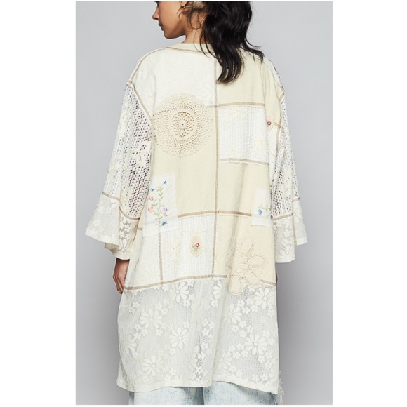 POl Floral Embroidered Crochet Reverse Stitch Open Front Cardigan - Picture 1 of 4